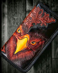 Handmade Leather Men Tooled Eagle Cool Leather Wallets Long Clutch Wallets for Men