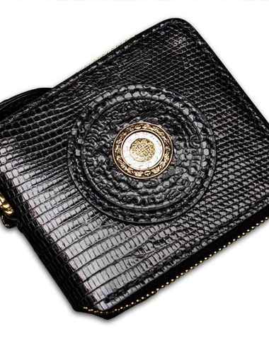 Handmade LIZARD SKIN Leather Black Biker Wallet Mens Cool billfold Chain Wallet Trucker Wallet with Chain