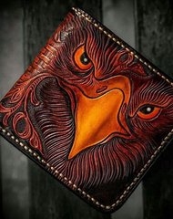 Handmade Leather Eagle Tooled Mens Small Wallet Cool billfold Wallet for Men