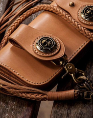 Handmade Leather Mens Chain Biker Wallet Cool Long Leather Wallet With Chain Wallets for Men