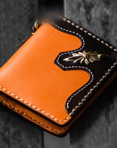 Handmade Leather Trucker Bag Mens billfold Wallet Cool Chain Wallet Small Biker Wallet for Men