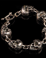 Silver Brass Stainless Steel Biker Trucker Skull Heavy Gothic Skulls Men Bracelet Biker Jewelry