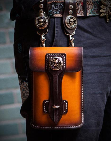 Handmade Biker Leather Belt Pouch Mens Cases Waist Bags Hip Pack Belt Bag for Men