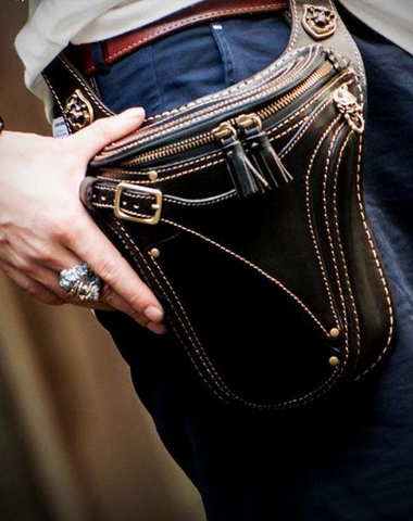 Leather Belt Pouches Mens Small Cases Waist Bag Hip Pack Belt Bag for Men