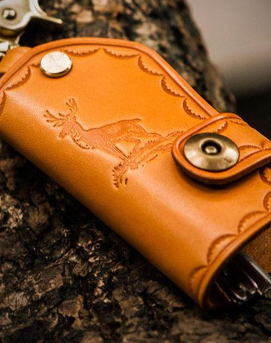 Handmade Leather Tooled Mens Cool Car Key Wallets Car Key Holder Car for Men