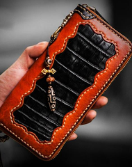 Handmade Leather Mens Chain Biker Wallet Cool Leather Wallet Long Wallets for Men