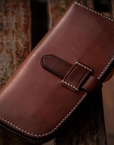 Handmade Leather Men Leather Long Wallet Cool Long Wallets for Men