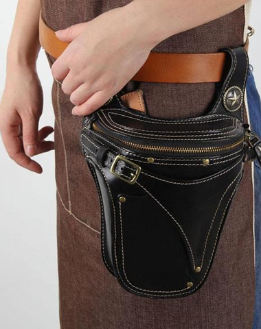 Leather Belt Pouch Mens Small Cases Waist Bag Hip Pack Belt Bags for Men