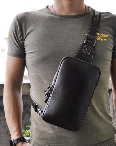 Leather Mens Cool Sling Bag Shoulder Sling Bag Chest Bag for men