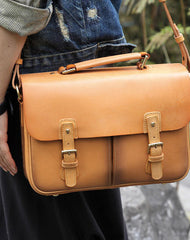 Handmade vintage womens leather messenger bags beige shoulder bags for women - EverHandmade