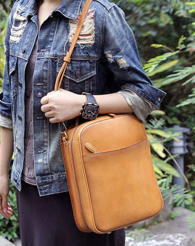 Handmade vintage womens leather messenger bag Backpack shoulder bag for women - EverHandmade