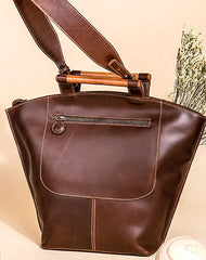 Genuine Leather Handbag Wooden Handmade Bag Shoulder Bag Purse For Women - EverHandmade