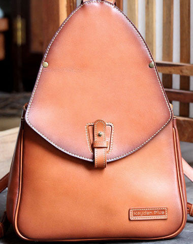 Handmade Leather backpack bag shoulder bag camel orange women leather purse - EverHandmade