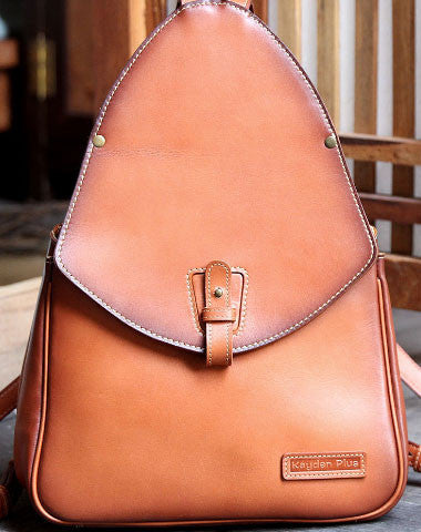 Handmade Leather backpack bag shoulder bag camel orange women leather purse