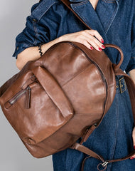 Handmade Leather Large Travel Bag Backpack Bag Shoulder Bag Laptop Women Leather Purse - EverHandmade