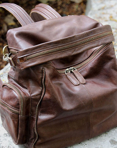 Handmade Leather backpack bag shoulder bag Coffee women leather purse