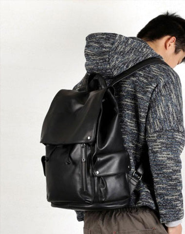 Leather Mens Cool Large Backpacks Black Travel Backpack Hiking Backpack for men