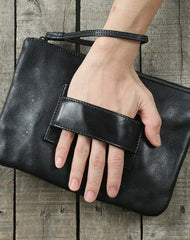 Cool Leather large wristlet wallet leather men zipper clutch wallet for men - EverHandmade