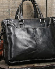 Cool Black Leather mens Briefcases Shoulder Laptop Briefcase Shoulder bag - EverHandmade