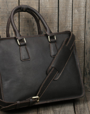 Vintage leather mens Briefcase laptop Briefcase Shoulder bag for Men - EverHandmade