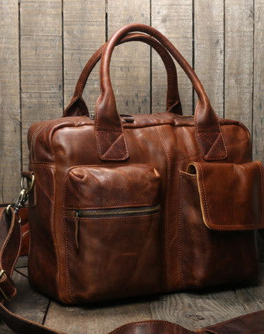 Handmade leather men Briefcase messenger large vintage shoulder laptop bag vintage bag - EverHandmade