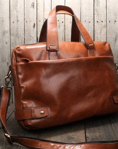 Cool leather mens Briefcase laptop Briefcase Business Bag shoulder bag for men - EverHandmade