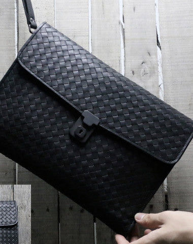 Genuine Leather braided large clutch leather men phone pad zip clutch vintage wallet for men - EverHandmade