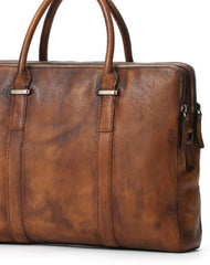 Brown leather men Briefcase large vintage shoulder laptop Briefcase Work Briefcase - EverHandmade