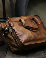 Cool leather mens large travel bag Vintage Briefcase Shoulder bag for Men - EverHandmade