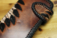 Handmade Tooled chain wallet biker wallet brown leather Indian chief carved biker wallet bifold Long wallet for men