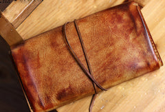 Handmade men vintage rustic simple envelope Stitched leather long wallet Clutch for men