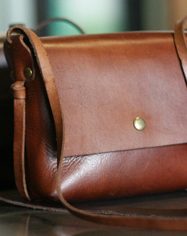 Handmade rustic leather Satchel School crossbody Shoulder Bag for women - EverHandmade