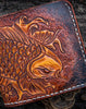 Handmade mens leather Tooled Small wallet carp lotus billfold wallet for men