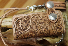 Handmade biker wallet leather floral tooled biker wallet chian wallet bifold Long wallets for men