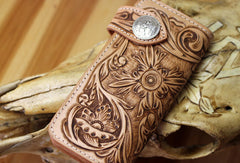 Handmade biker wallet leather floral tooled biker wallet chian wallet bifold Long wallets for men