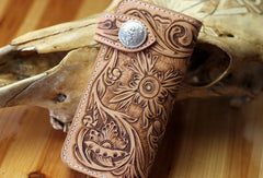 Handmade biker wallet leather floral tooled biker wallet chian wallet bifold Long wallets for men