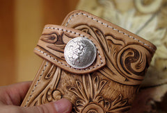 Handmade biker wallet leather floral tooled biker wallet chian wallet bifold Long wallets for men