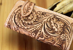 wallet biker leather Handmade biker wallet floral tooled leather biker wallet hand tooled leather wallet chian wallet