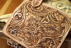 Handmade biker wallet leather floral tooled biker wallet chian wallet bifold Long wallets for men