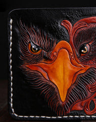 Handmade leather billfold wallet for men carved tooled wallet black eagle wallet