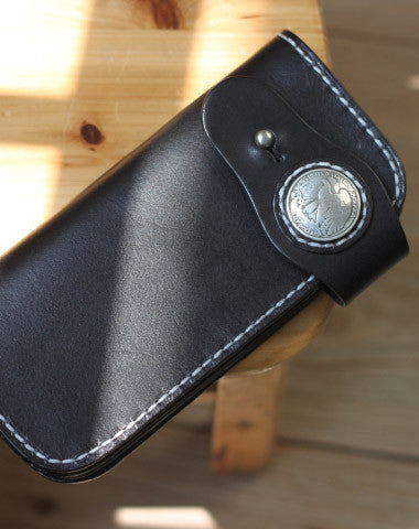 Handmade biker wallet leather black vintage men biker wallet bifold Long wallet purse clutch for men - EverHandmade