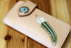 Handmade biker wallet leather vintage feather biker wallet chain Long wallet clutch purse for men - EverHandmade