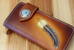 Handmade biker wallet leather vintage feather biker wallet chain Long wallet clutch purse for men - EverHandmade