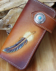 Handmade biker wallet leather vintage feather biker wallet chain Long wallet clutch purse for men - EverHandmade
