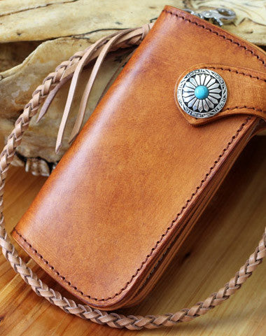 Handmade biker wallet leather vintage brown biker wallet chian Long wallet clutch purse for men - EverHandmade