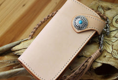 Handmade biker wallet leather vintage beige biker wallet chian Long wallet clutch purse for men - EverHandmade