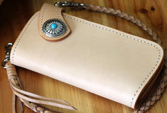 Handmade biker wallet leather vintage beige biker wallet chian Long wallet clutch purse for men - EverHandmade
