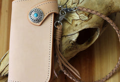 Handmade biker wallet leather vintage beige biker wallet chian Long wallet clutch purse for men - EverHandmade