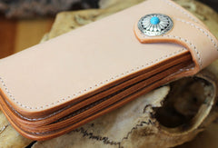 Handmade biker wallet leather vintage beige biker wallet chian Long wallet clutch purse for men - EverHandmade