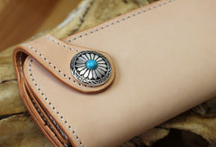 Handmade biker wallet leather vintage beige biker wallet chian Long wallet clutch purse for men - EverHandmade